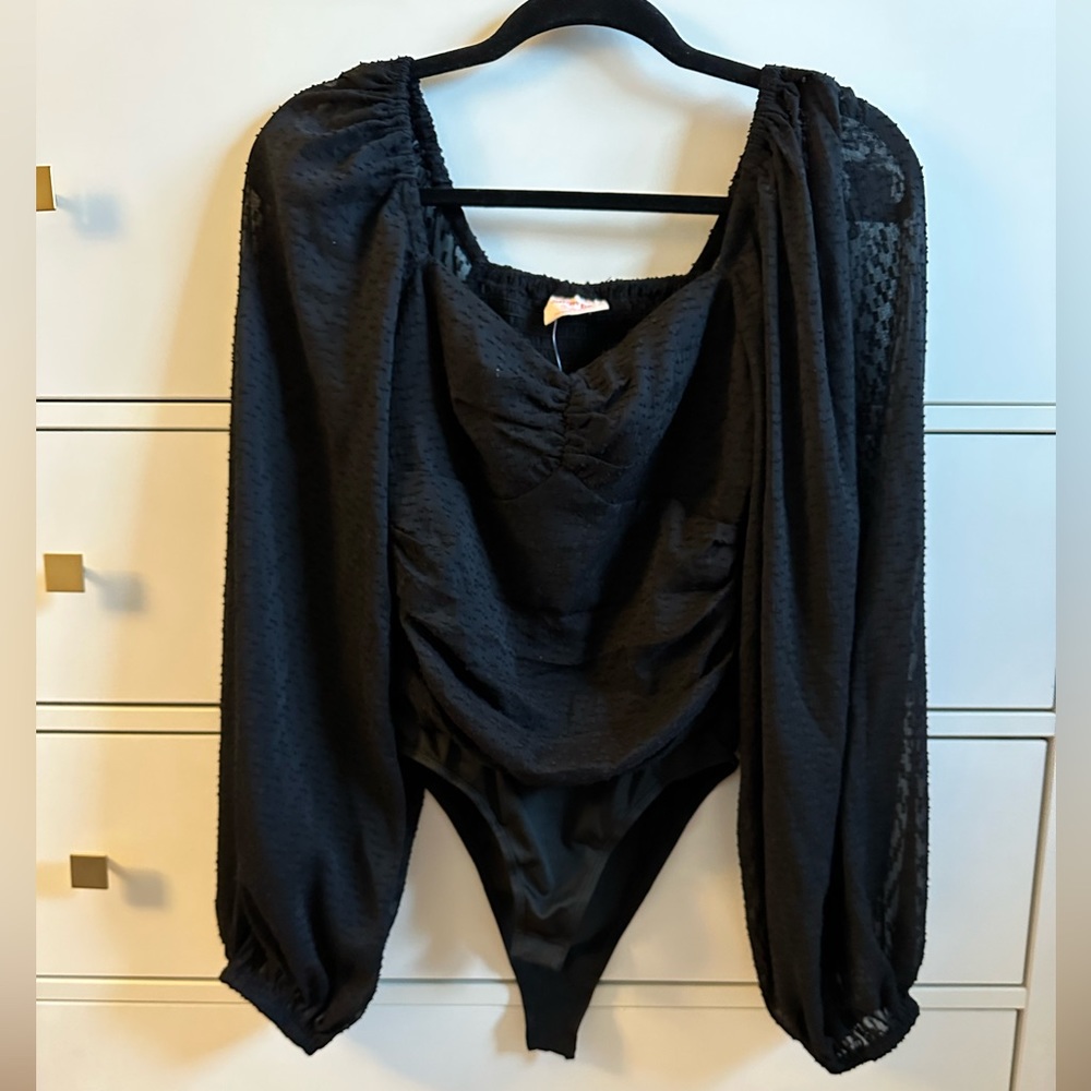 Black bodysuit, sheer sleeve, size 4